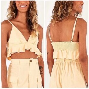 Farm Rio Ruffle Linen Blend Crop Top